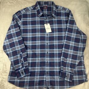 Untuckit Men Shirt 3XLC Blue Plaid Long Sleeve Wrinkle Free Cotton Tall Regular